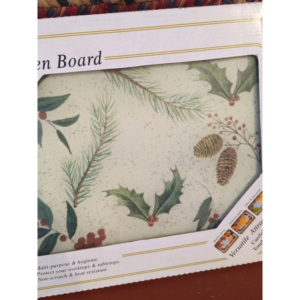 NOS The Universal Kitchen Board Multiple uses ,Safety Glass, Holiday Holly
